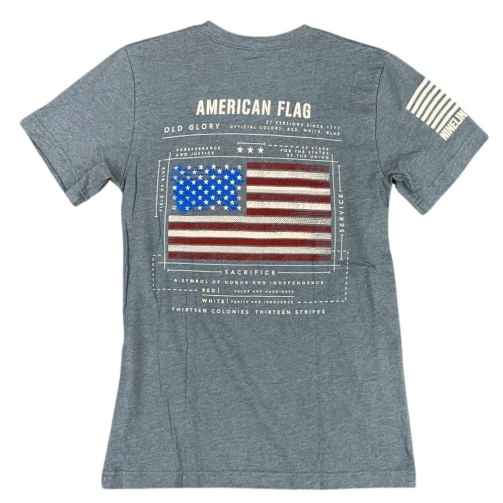 Nine Line Shirt Womens S‎ Gray American Flag USA Old Glory Military Responder